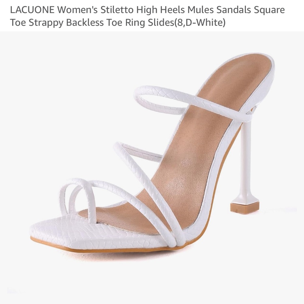 Women's Stiletto High Heel Sandals Square Toe Strappy Backless Toe Ring Slides